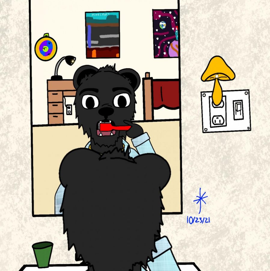 Graphic of Topper the Bear brushing his teeth.