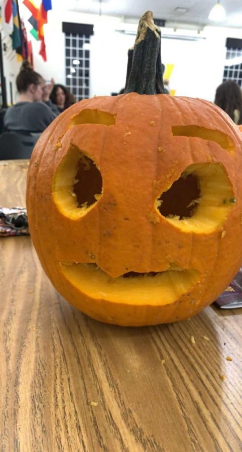 A surprised looking pumpkin.