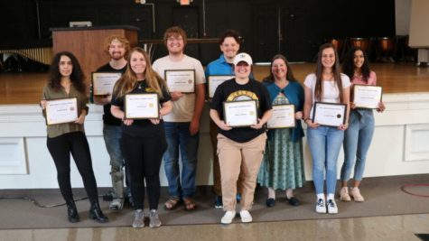 Award winners are from left, (front) Erin Allison and Ashley Vankirk, (back) Chaima Araibi, Kaine Diehl, Zachary Dillard, Taylor Wright-Brezee, Cara Campbell, Jayden Conner and Rachelle Patterson.