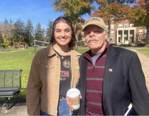 From left: Jenna Maguire, contributing writer for The Trumpet, pictured next to Thomas Cervone, search committee chairman and BOG member.